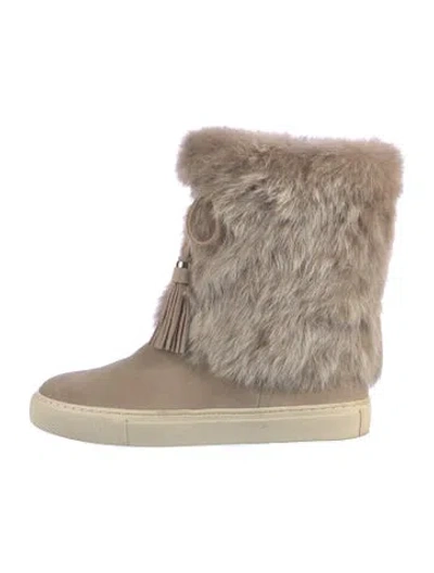 Pre-owned Tory Burch Suede Tassel Accents Lace-up Boots In Neutrals