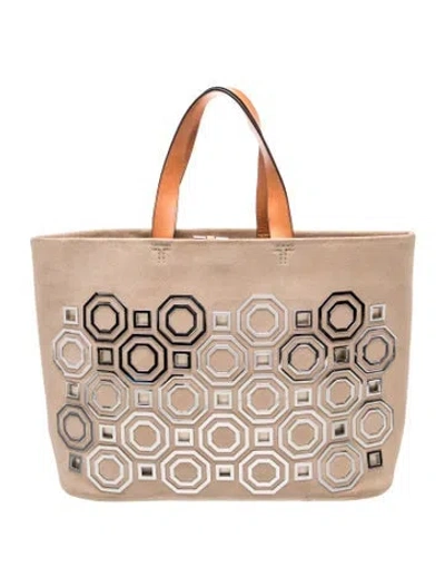 Pre-owned Tory Burch Suede Tote In Neutral