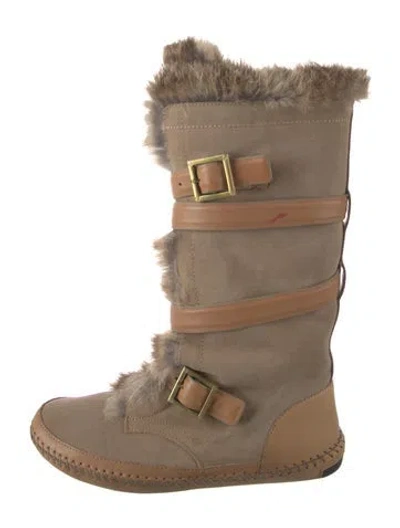 Pre-owned Tory Burch Suede Whipstitch Trim Boots In Brown