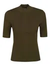Tory Burch Half-zip Ribbed Top In Green