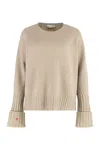 Tory Burch Sweater With A Round Neck In Merino Wool In Neutral