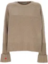 Tory Burch Sweater With A Round Neck In Merino Wool In Neutral