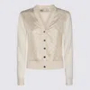 Tory Burch Silk And Wool Cardigan With Logos In Beige