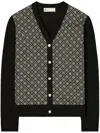 Tory Burch Monogram Print Silk And Wool Cardigan In Black
