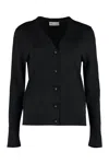 Tory Burch Wool And Silk Blend Cardigan In Black