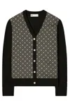 Tory Burch Monogram Print Silk And Wool Cardigan In Nero Neri E Grigi