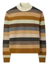 Tory Burch Striped High Neck Sweater With Ribbed Details In Brown