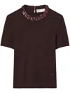 Tory Burch Wool And Sequin Short-sleeved Sweater In Dark Berry