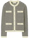 Tory Burch Kendra Contrasting-trim Striped Cardigan In Medium Navy
