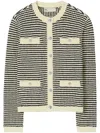 Tory Burch Kendra Contrasting-trim Striped Cardigan In Medium Navy