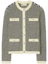 Tory Burch Kendra Contrasting-trim Striped Cardigan In Medium Navy