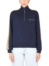 Tory Burch Sweatshirt With Front Zipper In Blue