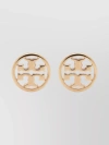 TORY BURCH T-CARVED ROUND STUD EARRINGS IN 18K SILVER GOLD