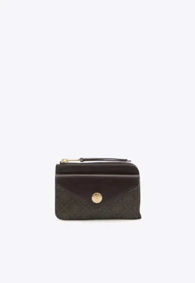 Tory Burch T Leather Monogram Cardholder In Brown