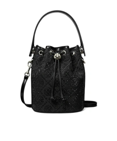 Tory Burch T-letter Pattern Decorative Mini Bucket Bag In Black