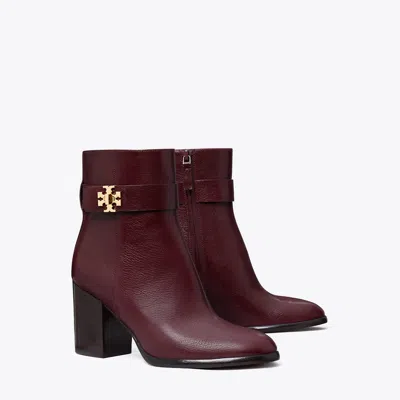 Tory Burch T Lock Heeled Ankle Boot In Dark Carmine