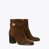Tory Burch 90mm Logo-plaque Suede Ankle Boots In Mustang
