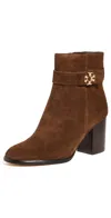 Tory Burch 90mm Logo-plaque Suede Ankle Boots In Mustang