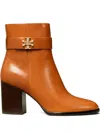 Tory Burch Turnlock Leather Ankle Boots In Brown