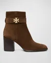 Tory Burch 90mm Logo-plaque Suede Ankle Boots In Mustang