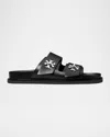 Tory Burch T-lock Leather Sport Slide Sandals In Black