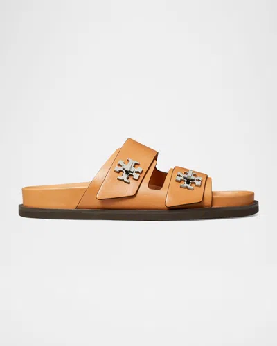 TORY BURCH T-LOCK LEATHER SPORT SLIDE SANDALS