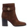 Tory Burch 90mm Logo-plaque Suede Ankle Boots In Brown