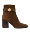 Tory Burch 90mm Logo-plaque Suede Ankle Boots In Brown