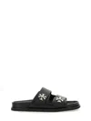 Tory Burch T Lock Slide Sandals With Logo Embellishment In Black