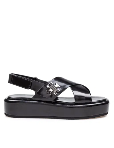 Tory Burch T Lock Sandal With Platform In Black Leather