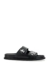 Tory Burch T Lock Slide Sandals With Logo Embellishment In Black