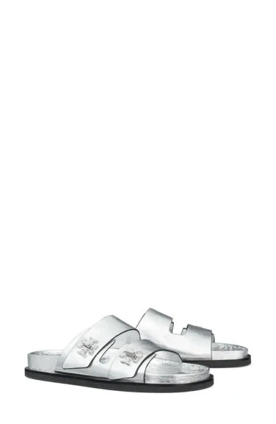 Tory Burch T Lock Sport Slide Sandal In Silver
