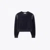 Tory Burch T Logo Velour Crewneck In Blue