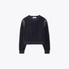 Tory Burch T Logo Velour Crewneck In Black