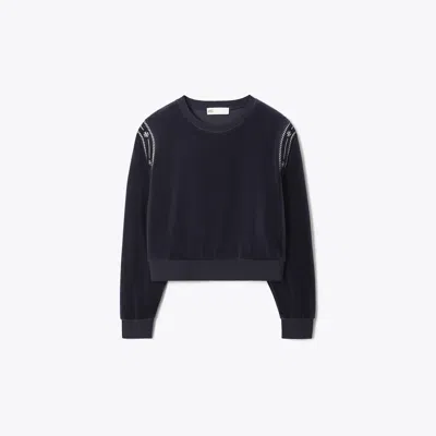 Tory Burch T Logo Velour Crewneck