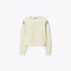 Tory Burch T Logo Velour Crewneck In White