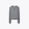 Tory Burch Logo-embroidered Wool Sweater In Gray