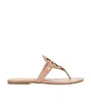 Tory Burch Miller Medallion Metallic Leather Flat Slide Sandal In Nude