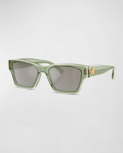 Tory Burch T-monogram Acetate Rectangle Sunglasses In Green