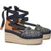 Tory Burch T Monogram Ankle Tie Espadrille Platform Wedge