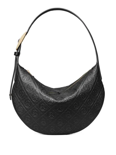 Tory Burch T Monogram Balloon Small Pebble Shoulder Bag In Black
