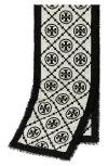 Tory Burch T-monogram Bordered Oblong Scarf In Black