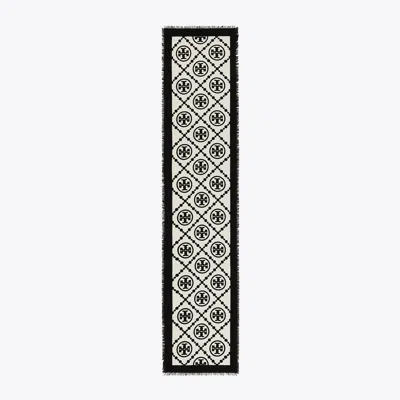 Tory Burch T Monogram Bordered Oblong Scarf In Black
