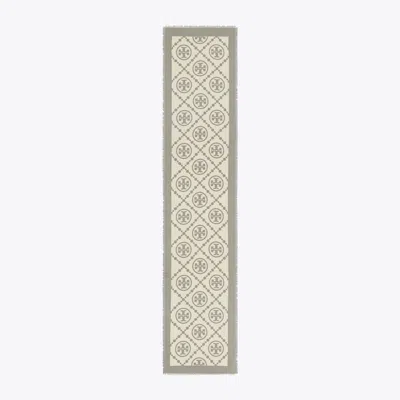 Tory Burch T-monogram Bordered Oblong Scarf In T Monogram Gray