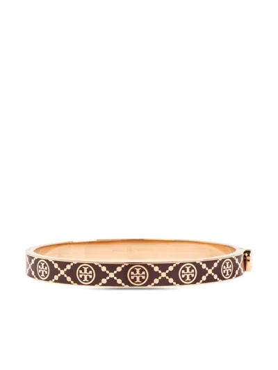 Tory Burch T Monogram Miller Stud Hinge Bracelet In Brown