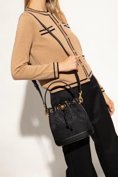Tory Burch ‘t Monogram' Bucket Bag In Black