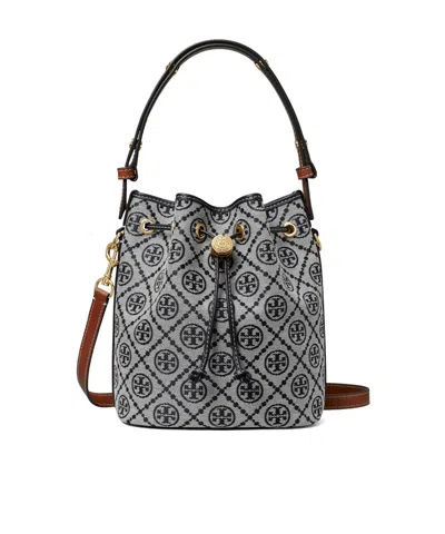Tory Burch T-monogram Bucket Bag In Gray