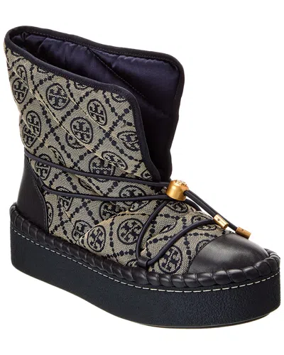 Tory Burch T Monogram Canvas & Leather Sleeping Bag Boot In Blue
