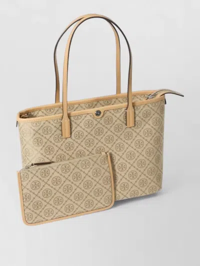 Tory Burch T Monogram Canvas Small Tote Bag In Brown