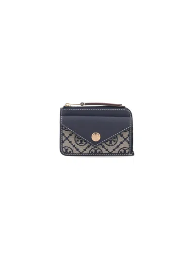 Tory Burch Navy Blue Cardholder With Zip Fastening In Black